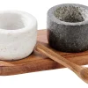 CASA Marble Pimentero/Salero Con Cuchara Y Sop. Negro, Blanco, Natural Fashion